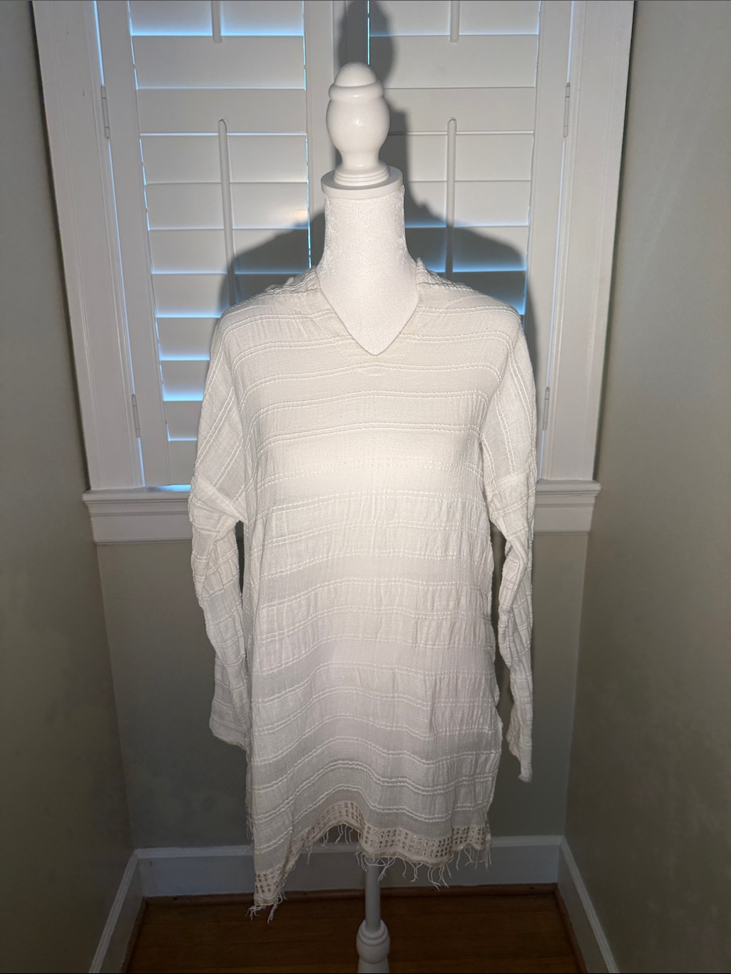 Lemlem White Textured V-Neck Swim Coverup